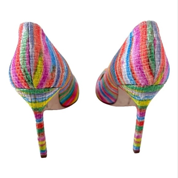 MANOLO BLAHNIK | BB Striped Colorful Rainbow Pointed Pumps Heels EU 37.5 - Picture 4 of 9